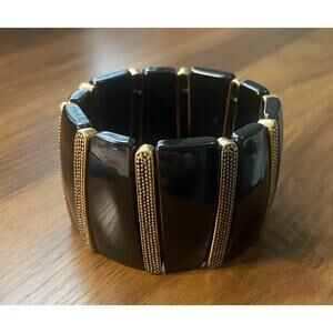 Chicos Wide Black and Gold Bead Stretch Bracelet One Size Fits Most